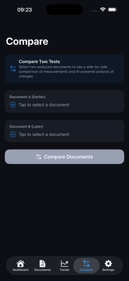 Two reports compared side by side, values marked as changed